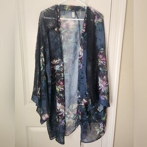 Cacique Sheer Floral Kimono in Blue and Green